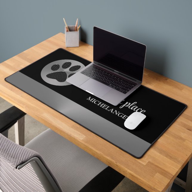 Polka Dot Dog Paw on Silver Pet Grooming Service   Desk Mat (Office 2)