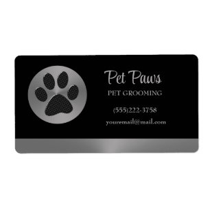 Polka Dot Dog Paw on Silver Pet Grooming Service   Label