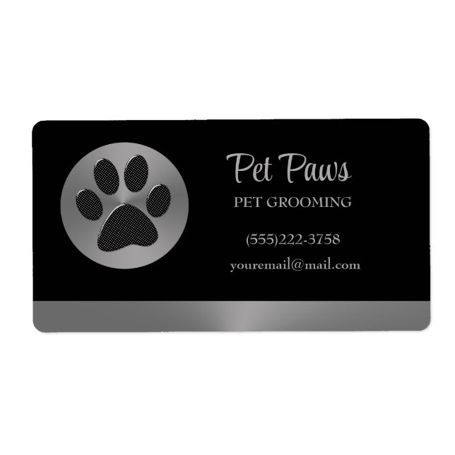 Polka Dot Dog Paw on Silver Pet Grooming Service   Label (Front)