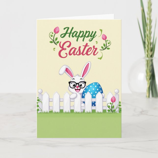 Polka Dot Easter Egg Bunny Card (Front)