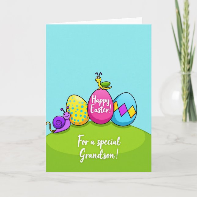 Polka Dot Easter Egg Grandson Card (Front)
