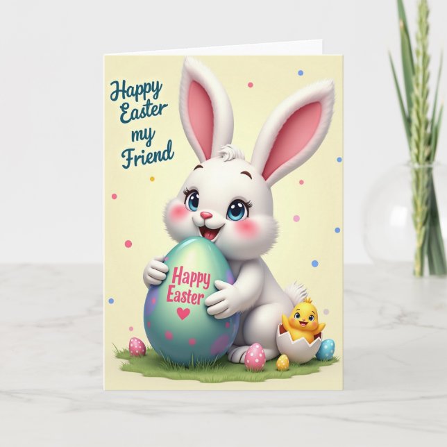 Polka Dot Easter Egg Rabbit Card (Front)