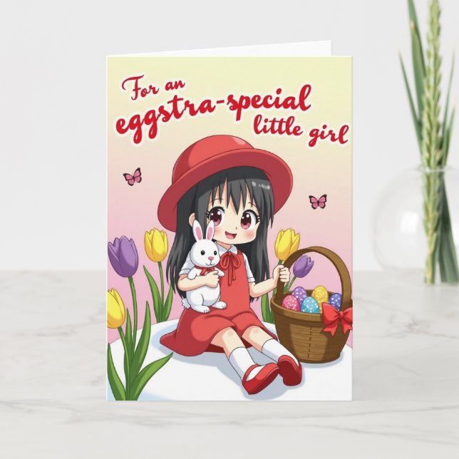 Polka Dot Easter Girl Card (Front)