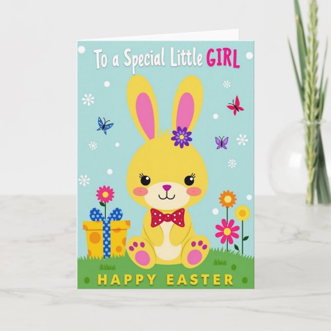 Polka Dot Easter Little Girl Card (Front)