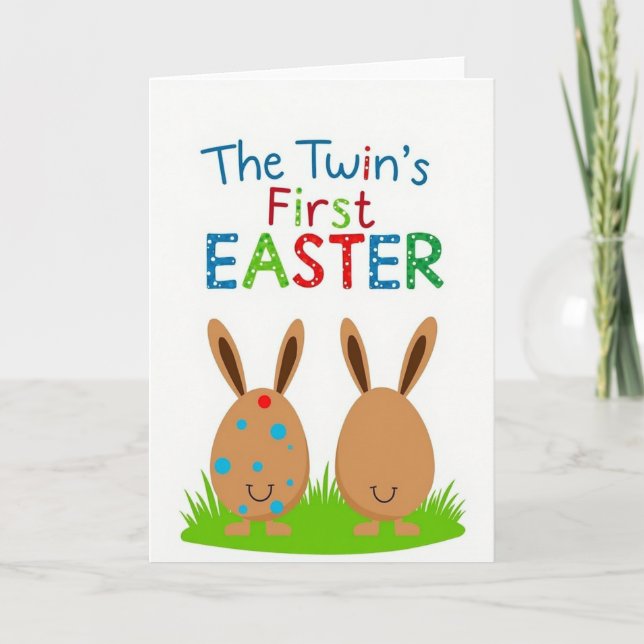 Polka Dot Easter Twins Card (Front)