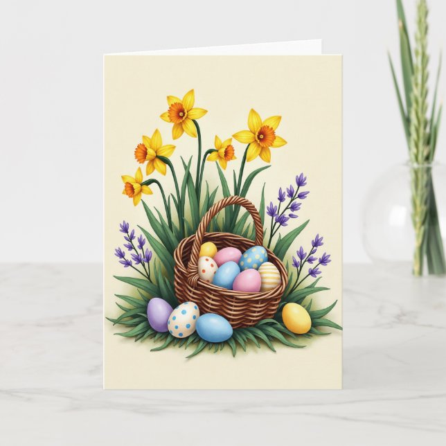 Polka Dot Eggs Basket Spring Card (Front)