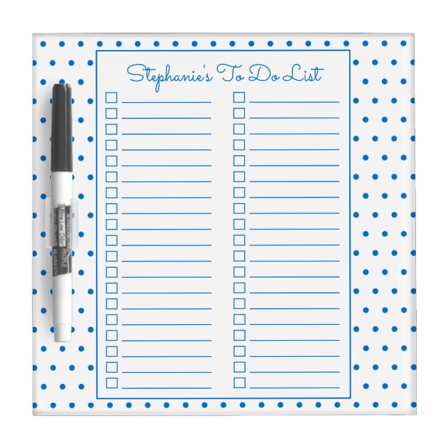 Polka Dot Elegant Blue Two Column Checklist Dry Erase Board (Front)