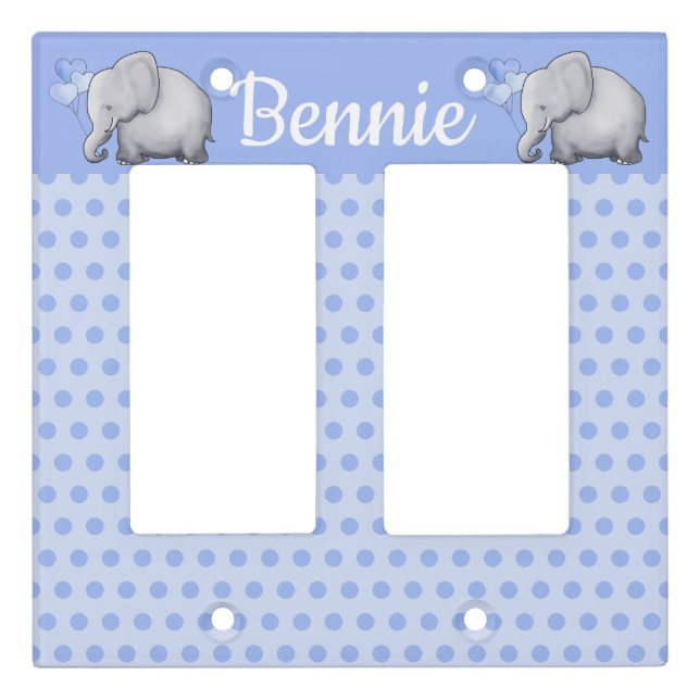 Polka Dot Elephant Personalized Baby Boy Nursery Light Switch Cover (Front)