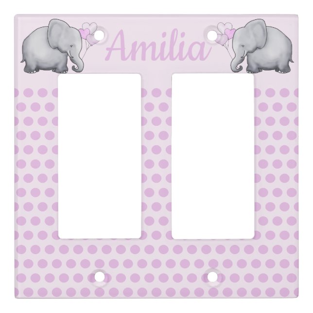 Polka Dot Elephant Personalized Baby Girl Nursery Light Switch Cover (Front)