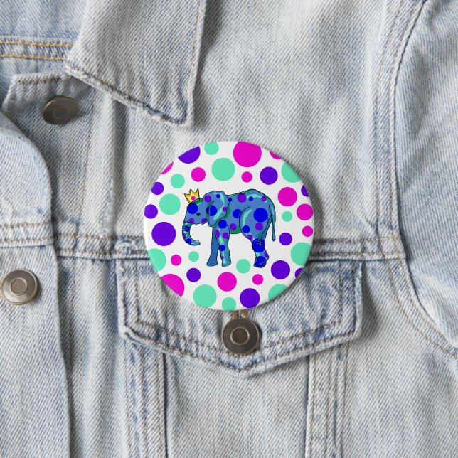Polka Dot Elephant Pin-On Button (In Situ)