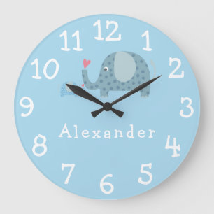 Polka Dot Elephants Personalised Nursery Large Clock