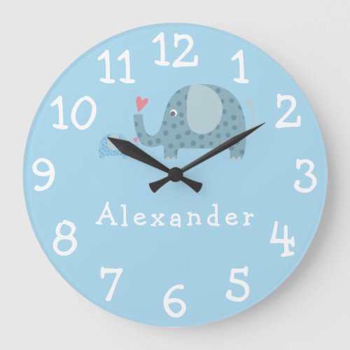 Polka Dot Elephants Personalised Nursery Large Clock