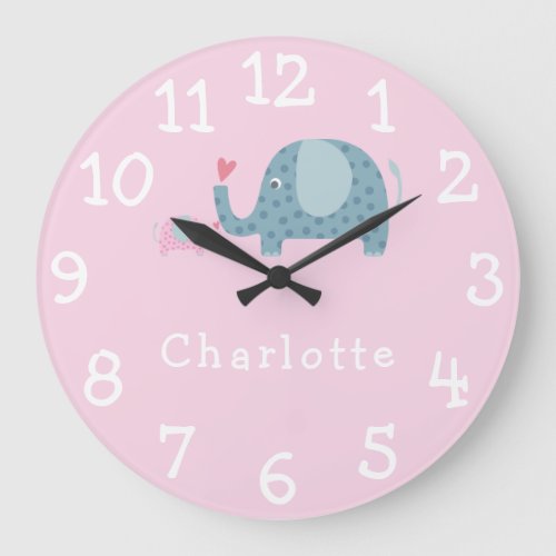 Polka Dot Elephants Personalized Nursery Large Clock