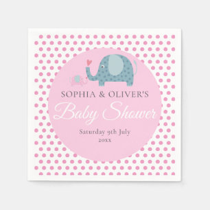 Polka dot elephants pink couples baby shower napkins