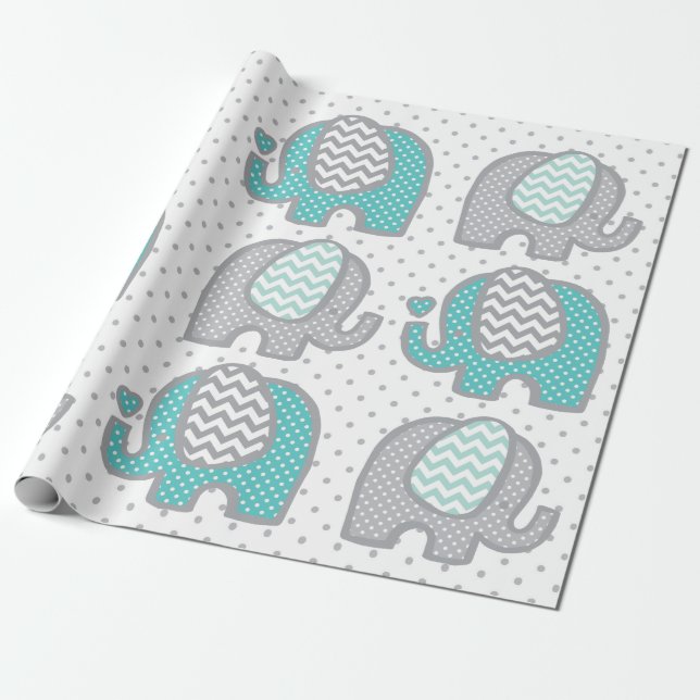 Polka dot elephants wrapping paper (Unrolled)