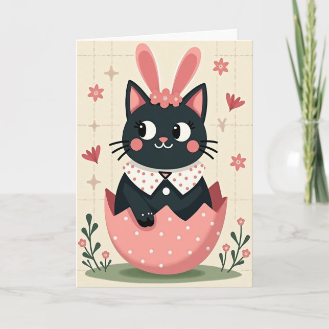 Polka Dot Feline Hatching Card (Front)