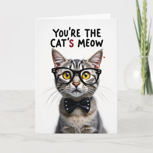 Polka Dot Feline Meow Card (Front)