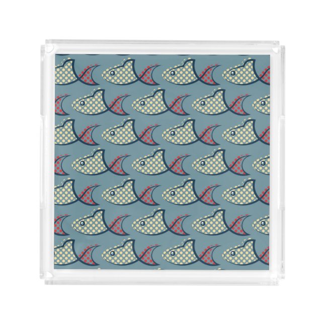 Polka Dot Fish Pattern Acrylic Tray (Front)