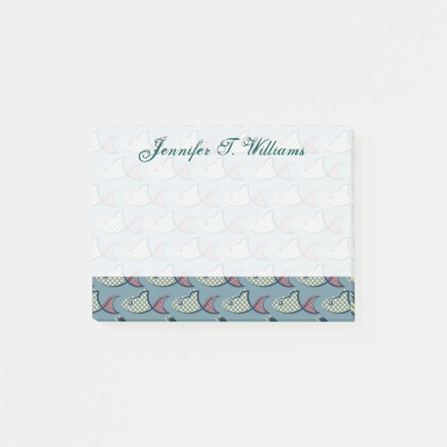 Polka Dot Fish Pattern | Add Your Name Post-it Notes (Front)