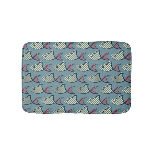 Polka Dot Fish Pattern Bath Mat (Front)