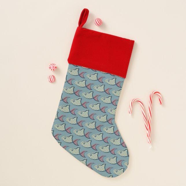 Polka Dot Fish Pattern Christmas Stocking (Front)