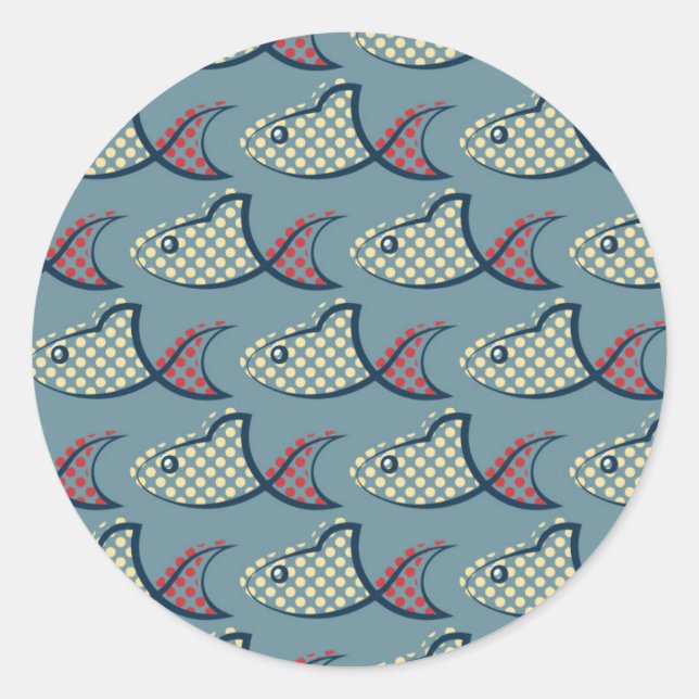 Polka Dot Fish Pattern Classic Round Sticker (Front)