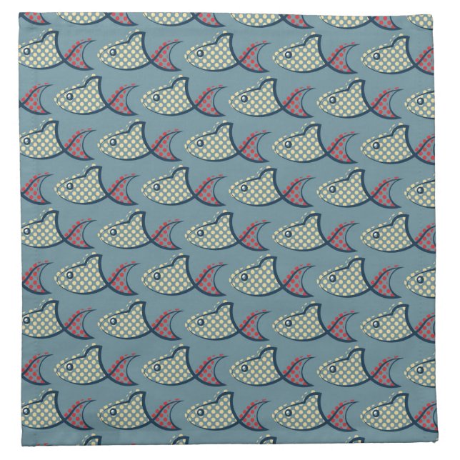 Polka Dot Fish Pattern Cloth Napkin (Front)