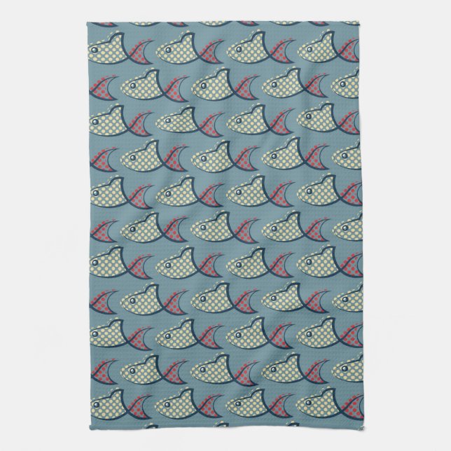 Polka Dot Fish Pattern Kitchen Towel (Vertical)