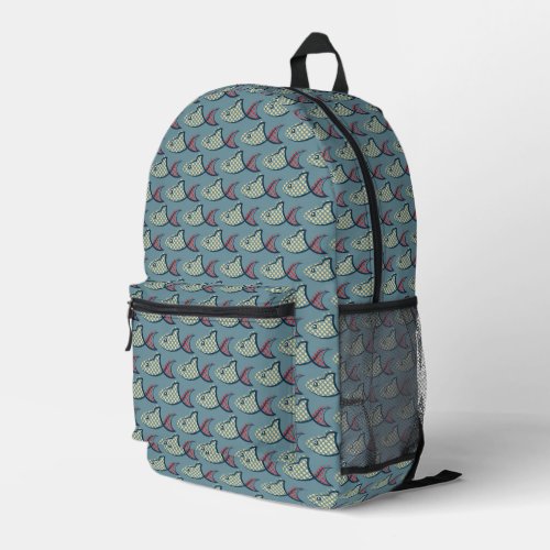 Polka Dot Fish Pattern Printed Backpack