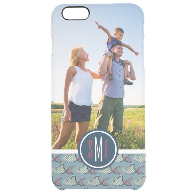 Polka Dot Fish Pattern| Your Photo & Monogram Uncommon iPhone Case (Back)