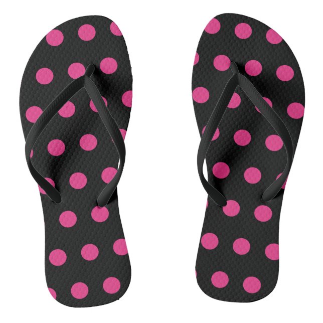 Polka Dot Flip Flops (Black & Neon Pink) (Footbed)