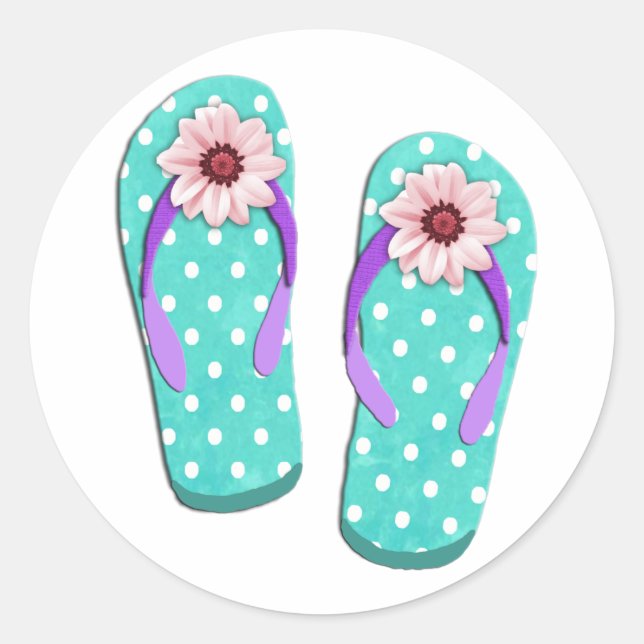 Polka Dot Flip Flops Classic Round Sticker (Front)