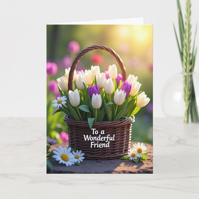 Polka Dot Floral Basket Card (Front)