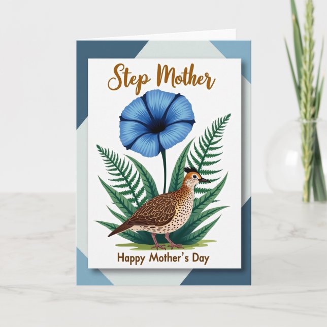 Polka Dot Floral Bird Family Card (Front)
