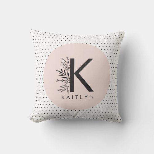 Polka dot floral monogram cushion