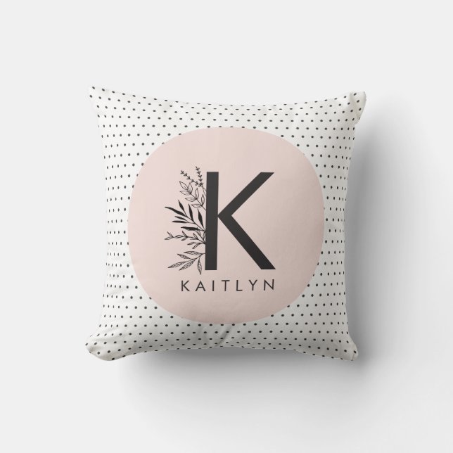 Polka dot floral monogram cushion (Front)
