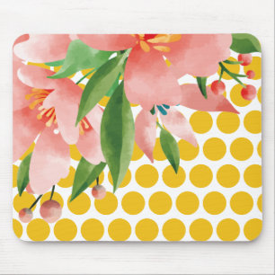 Polka Dot Floral Mousepad with Watercolor Flower