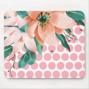 Polka Dot Floral Mousepad with Watercolor Flower