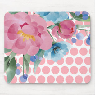 Polka Dot Floral Mousepad with Watercolor Flower