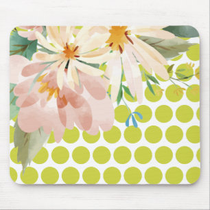 Polka Dot Floral Mousepad with Watercolor Flower