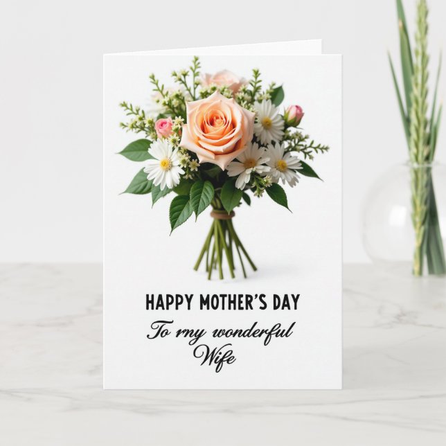 Polka Dot Floral Peach Rose Card (Front)