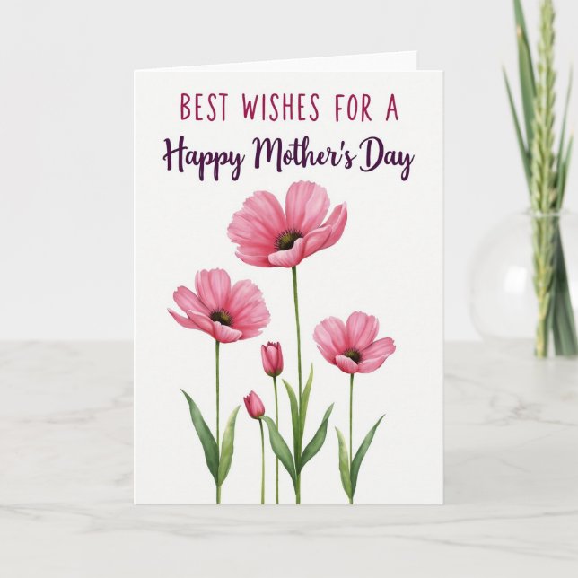 Polka Dot Floral Pink Blooms Card (Front)