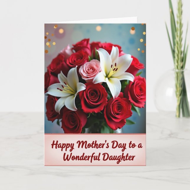 Polka Dot Floral Roses Lovely Card (Front)