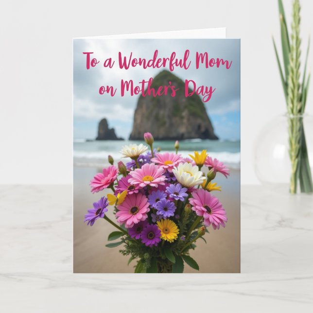 Polka Dot Floral Seaside View Card (Front)