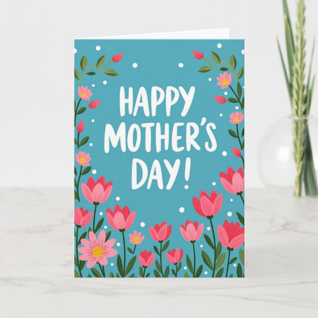 Polka Dot Floral Teal Card (Front)