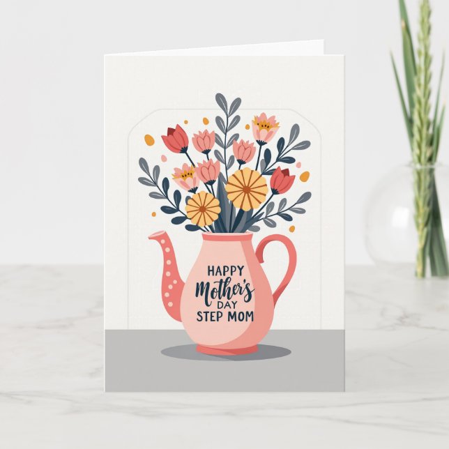 Polka Dot Floral Teapot Greeting Card (Front)