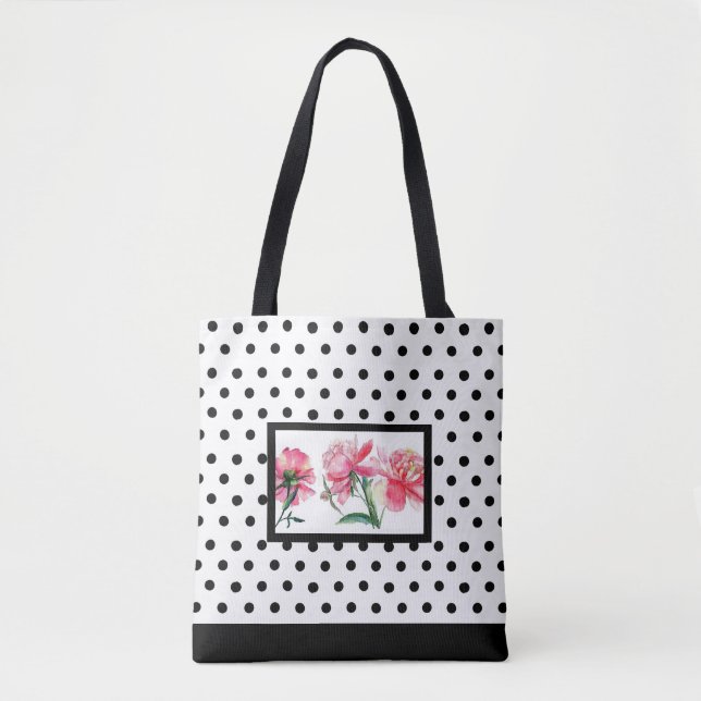 Polka dot floral tote bag (Front)