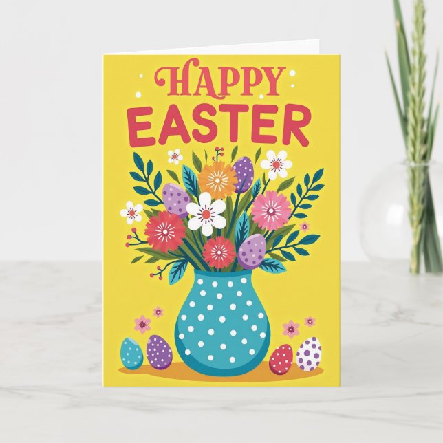 Polka Dot Floral Vase Card (Front)