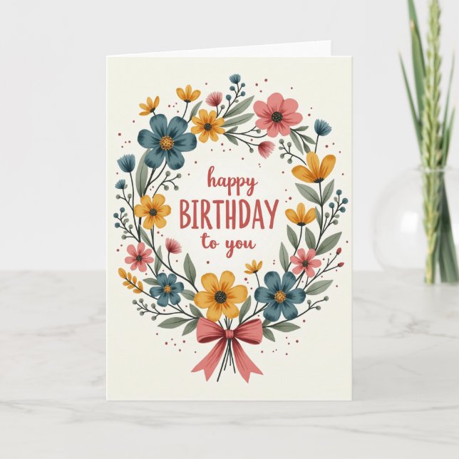 Polka Dot Floral Wreath Card (Front)