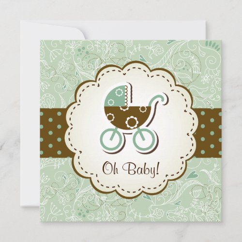 Polka Dot Flower Carriage Baby Shower Invite